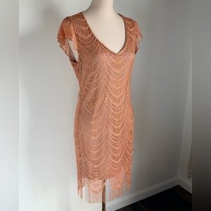 VENUS Peach Knit Dress with Fringe
